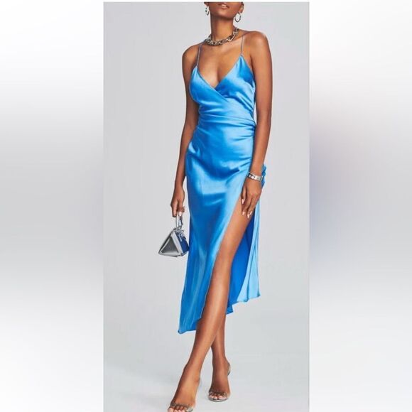 NWT Ser.O.Ya Emma Dress Marina Blue Medium Silk Revolve - Picture 7 of 15